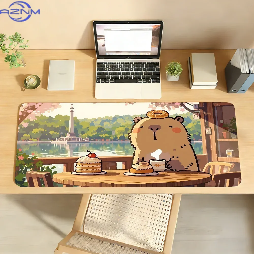Cute Cartoon Rodent Cafe Scenery Extended Mousepad, Non-Slip Rubber Base Large Desk Mat, Smooth Surface for Gaming Office Deskto
