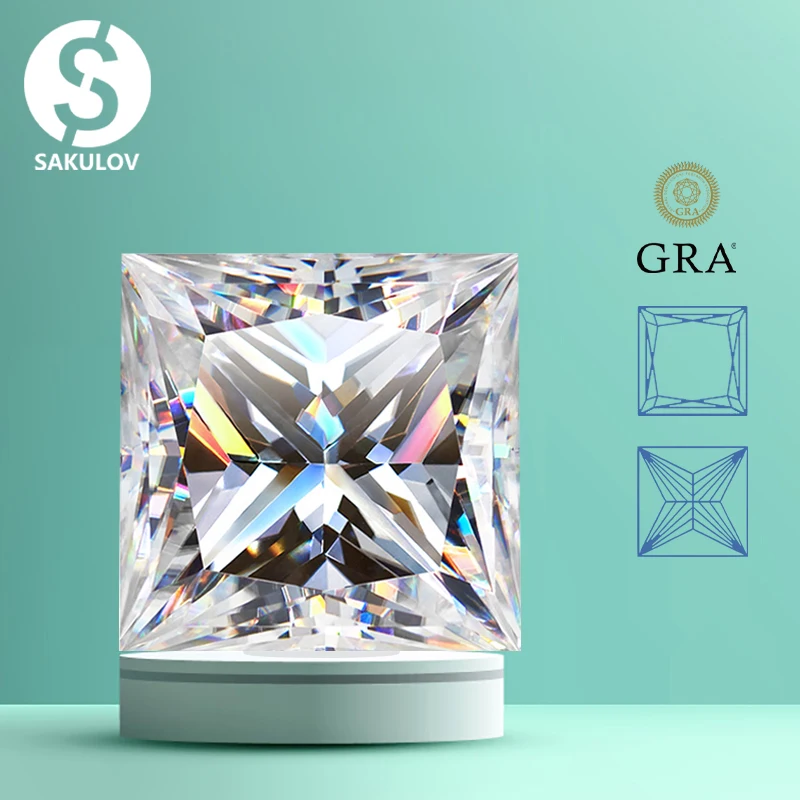 

Real D Color Princess Cut Moissanite Loose Stone with GRA Certificate 0.5-5.0ct VVS1 Pass Diamond Tester for Moissanite Jewelry