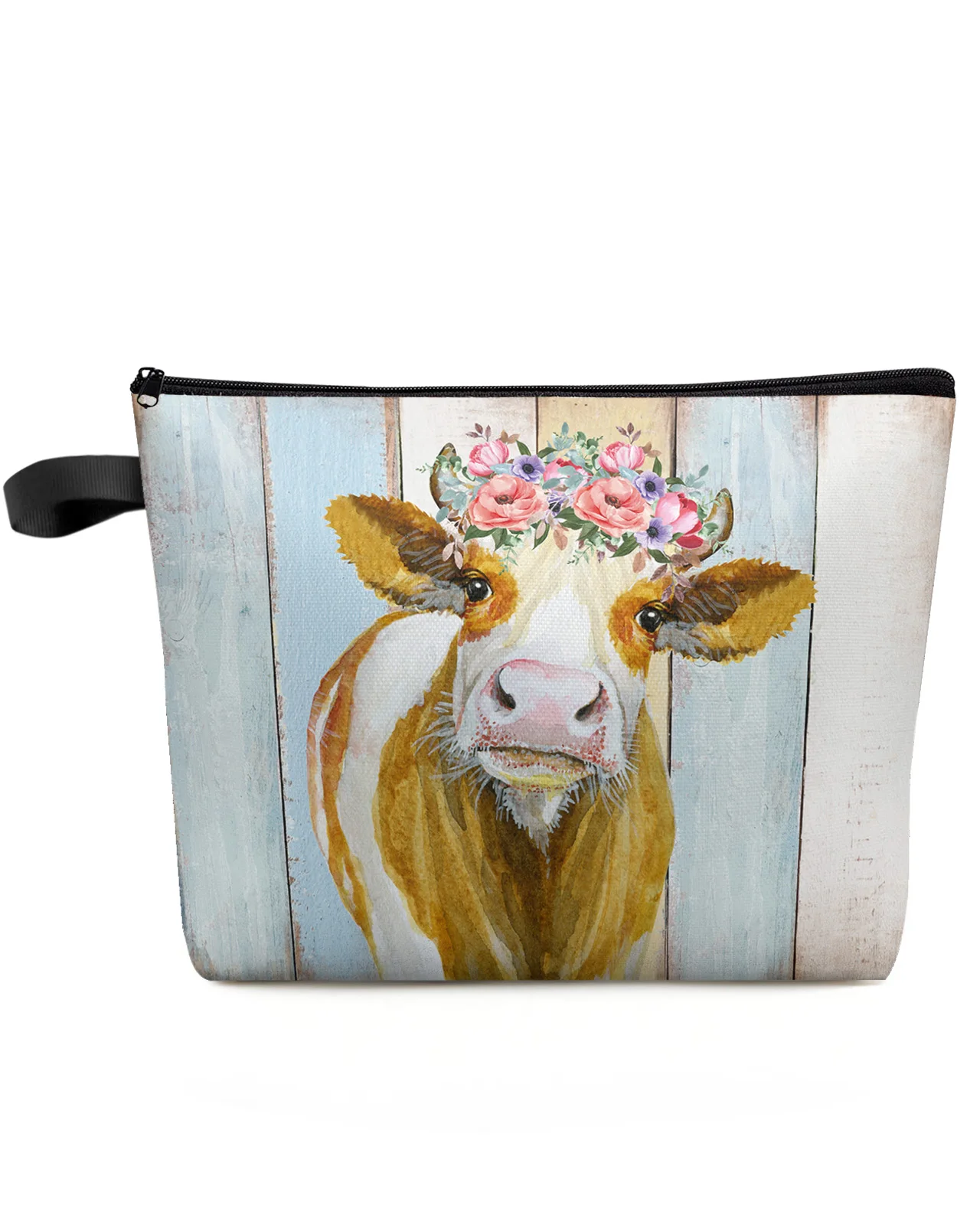 American Pastoral Farm Cow Wreath Makeup Bag Pouch Travel Essentials Women Cosmetic Bags Toilet Organizer Storage Pencil Case