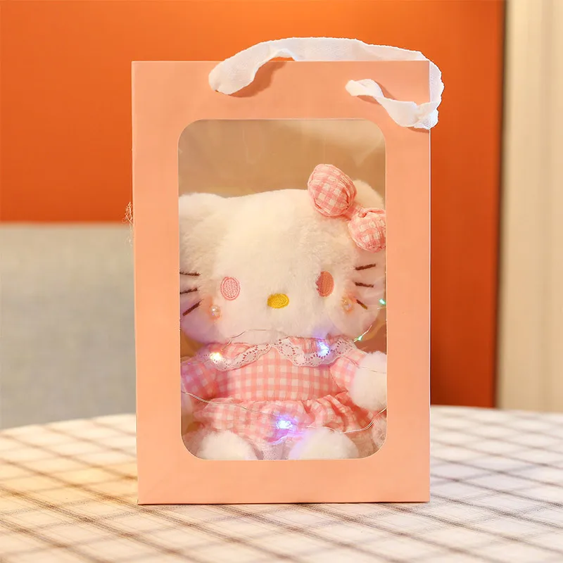 25cm Kawaii Christmas Hello Kitty miękka zabawka koronkowa spódniczka kot pluszowe podświetlana tablica pluszowe zabawki dla dziewczynek prezent dla zwierząt urocze Anime pluszaki