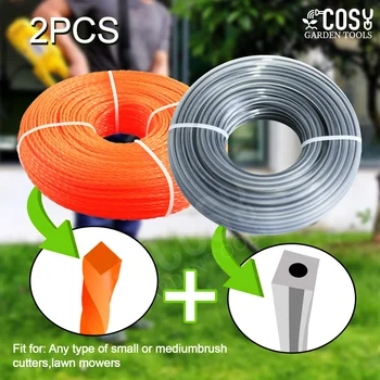 2.0/2.4/2.7/3.0/3.3mm 5/10/15m 2 peças linha de aparador de grama de lobo de nylon quadrado + espiral cortador de escova corda linha de acessórios para cortador de grama
