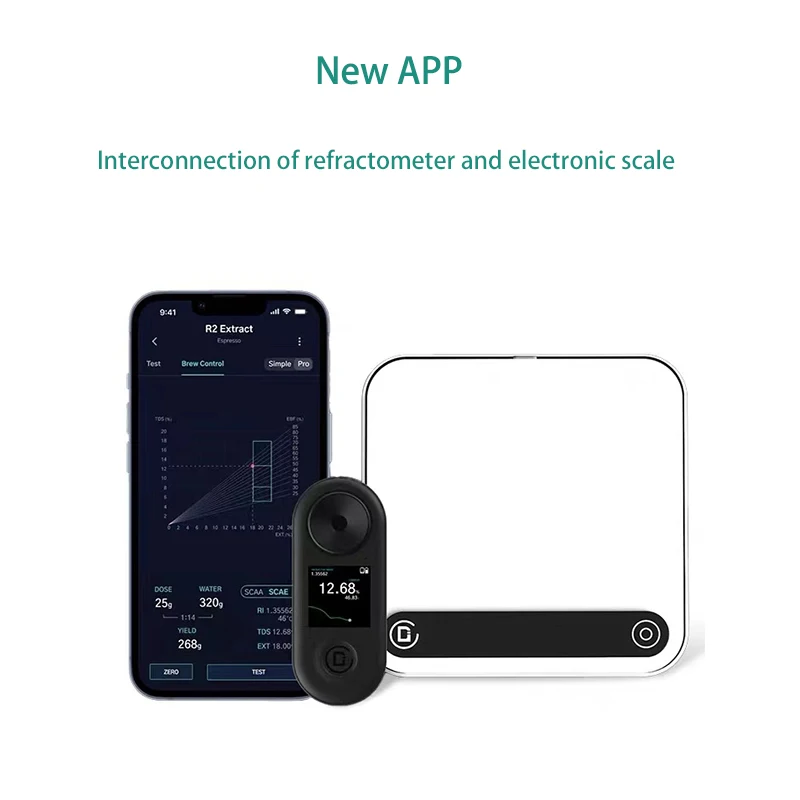 DiFluid R2 Coffee Scale and Refractometer Interconnection APP Digital Coffee TDS Measurer High-precision IP67Concentration Meter