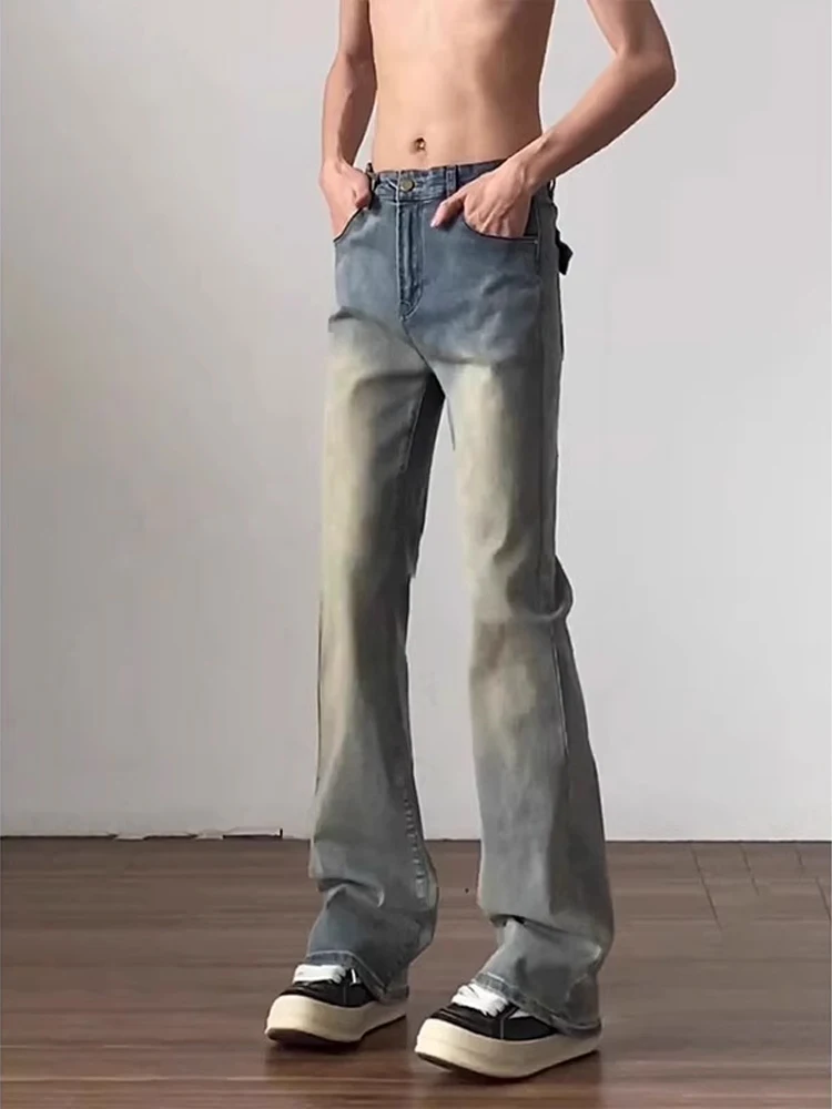 

High Waist Slim Fit Blue Denim Jeans American High Street Sle Youthful Wear Resistant Straight Leg Trousers for Men