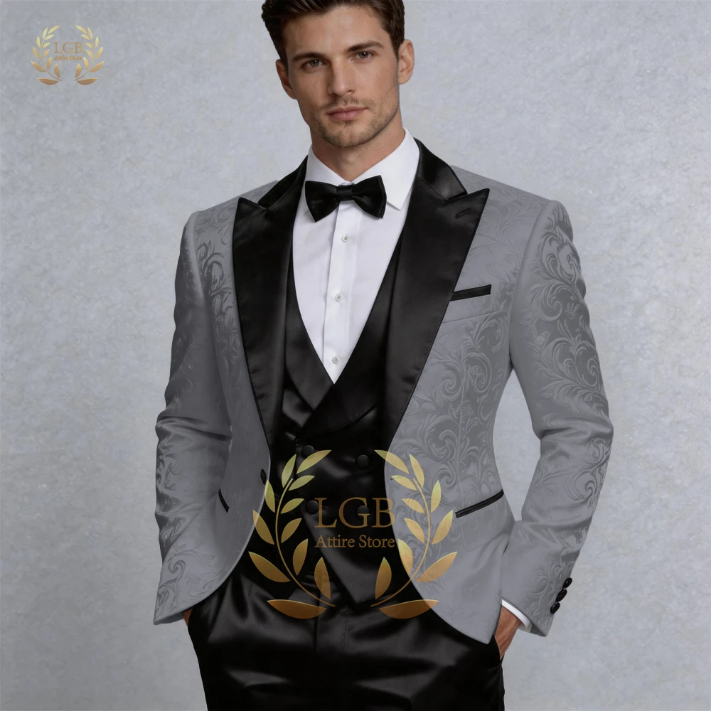 

Men's 3-Piece Velvet Jacquard Peak Lapel Tuxedo Suit for Custom Weddings, Parties, Formal Dinners & Cocktail Events