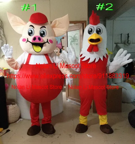 Mascote do frango e porco feliz fantasia, Cosplay de desenho animado, festa de Natal, presente de Halloween, alta qualidade