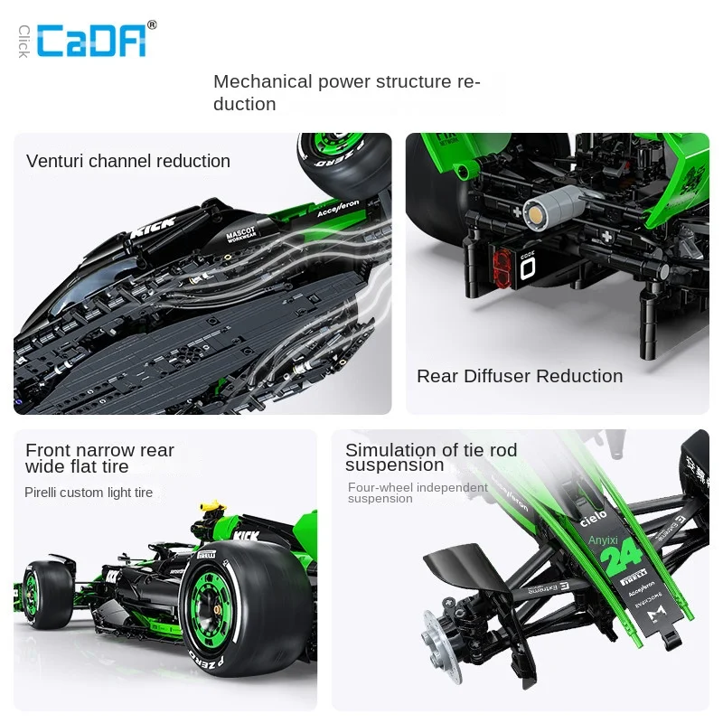 Cada Sauber F1 Team C44 Formula-1 Racing Car Building Blocks Set - Number 24 Sports Car City KICK Bricks Toy Gift for Fans view 3
