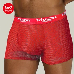 MiiOW Sexy Men Boxer Shorts Underwear Mesh Breathable Ice Silk Male Panties Lingerie Underpants Boxershorts Plus Size L-4XL 2022