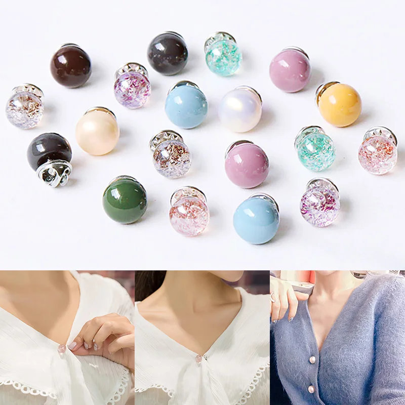 10Pcs Button Brooch Set Free Sewing Pearl Rhinestone Brooch Prevent Accidental Exposure Pins Badge Cufflinks Shirt Button