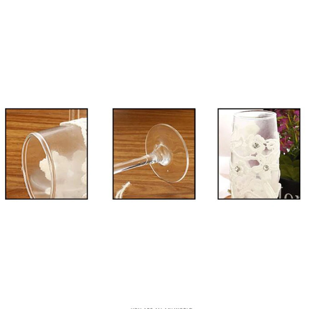 

Wine Glass Suit Lace Wrapped Floral Rhinestone Goblets Wedding Party Home Decoration Wine Glass Gift Set Lace Goblet