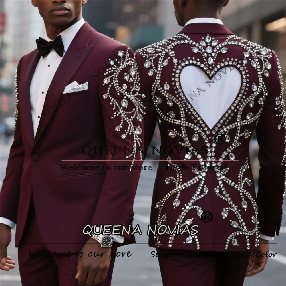 تخصيص العريس الزفاف البدلات الرسمية قطع التدريجي 2 قطعة مجموعات الرائعة مطرز الماس واحدة الصدر حفلة موسيقية الحلل رجل وتتسابق #2