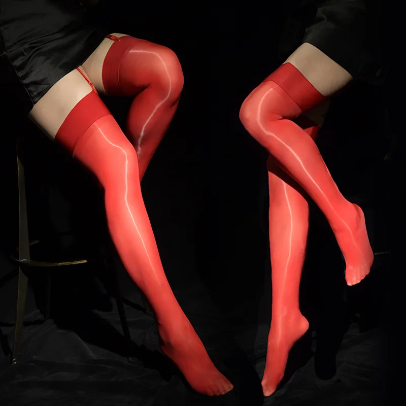 

Sexy Men Candy Color Oil Shiny High Stockings Vintage Glossy Stocking Sexy Tight Shaping Elastic Stockings Overknee Plus Size F8