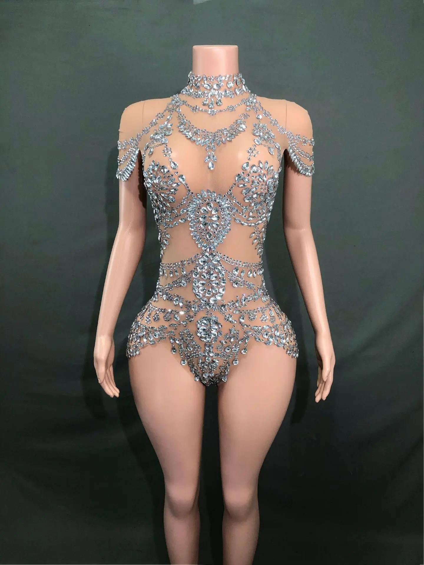 Primavera y verano club nocturno caliente diamante malla mono Mujer baile latino baile en barra medias Vestidos De Mujer Elegantes De Fiesta