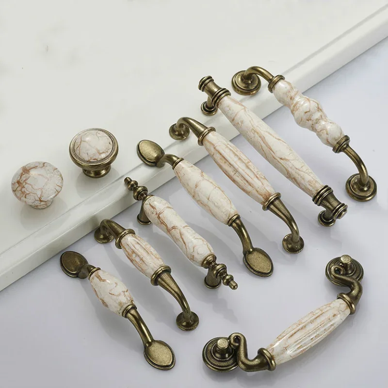 Antique Furniture Handles Marble Vein Knobs and Handles Ceramic Handles for Kitchen Cupboards Cabinet Door Knobs Drawer Pulls