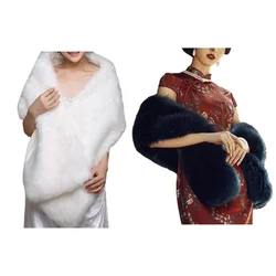 Solid Color Plush Shawl Furry Neck Warmer Winter Wedding Stole Women Wrap Shawl R7RF