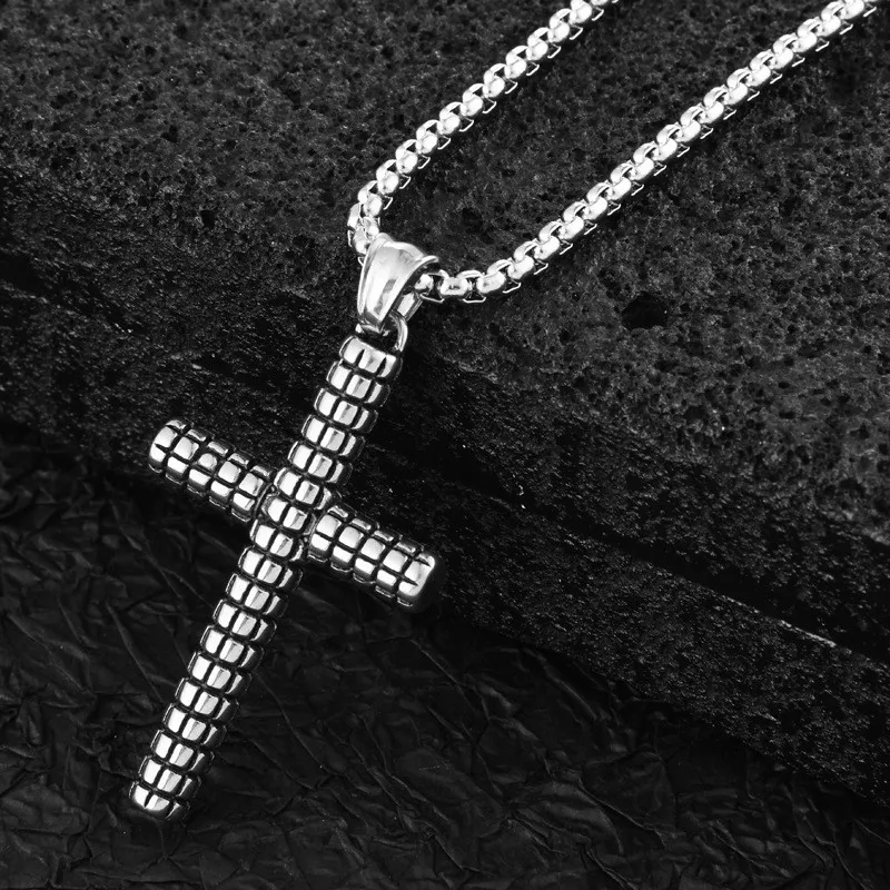 Vintage Long Neck Chains Stainless Steel Punk Hip Hop Jewelry Fashion Cross Feather wolf tooth Dragon pendant Necklace Mens Gift