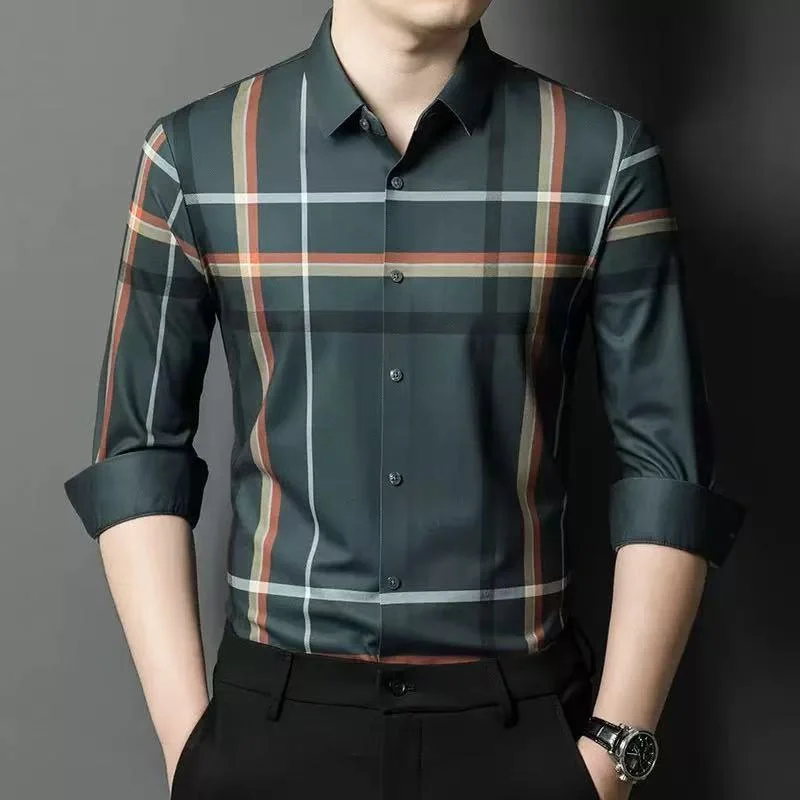 Men's casual light luxury striped shirt - long sleeved button top for spring, summer, and autumn, machine washable, spring outfi