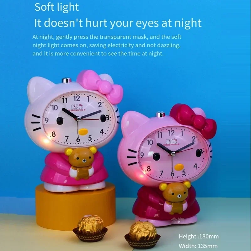 Sanrioed Cartoon Alarm Clock Kawaii Hellokittys kids Bedroom Bedside Voice Night Light Desk Clock Cute Cartoon Timing Clock Gift