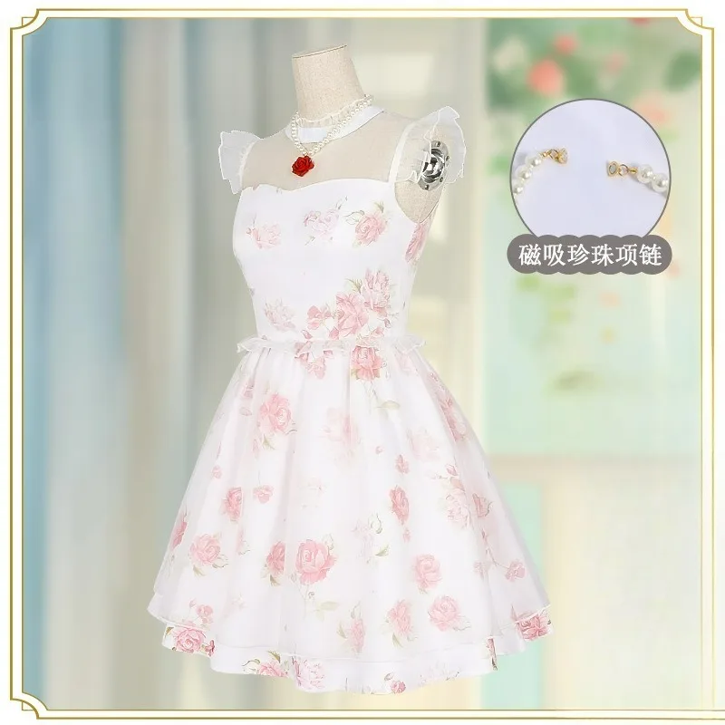 Ensemble de cosplay Miracle Nikki Lace Patchwork Sweet Pink Lolita Jirai Kei avec collier pour fête d'Halloween pour femmes 2026