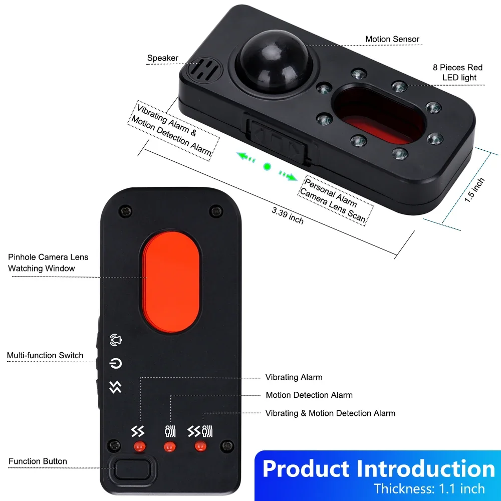 Mini Hidden Camera Scanning Spy Gadgets Signal Finder Safety Alarm for Women, Men, Children, Elderly Anti-thief Al Detect