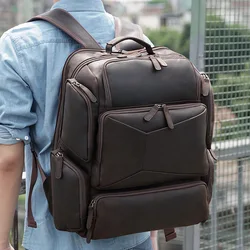 High Capacity Men's Leather Backpack Crazy Horse Leather Handmade Travel Bag Men Male Vintage Style Travelling Backpacks 17 Inch