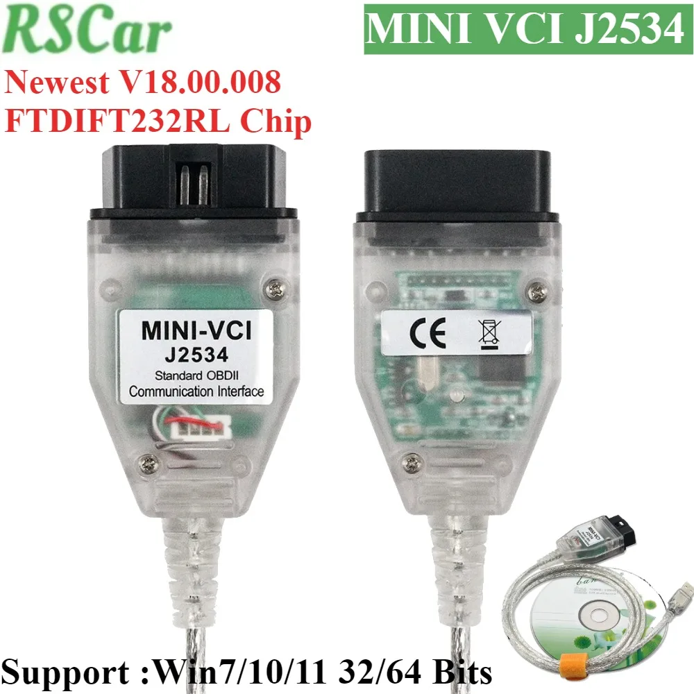 

Mini VCI J2534 FT232RL Interface V18.00.008 OBD2 Car Diagnostic Cable FTDI Chip TIS Techstream Auto Diagnostic Scanner forToyota