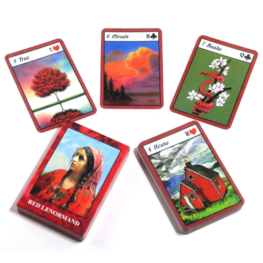 Cartes de tarot oracle Lenormand rouge, jeu de société pour fête de famille, destin, 9x6cm, 36 pièces