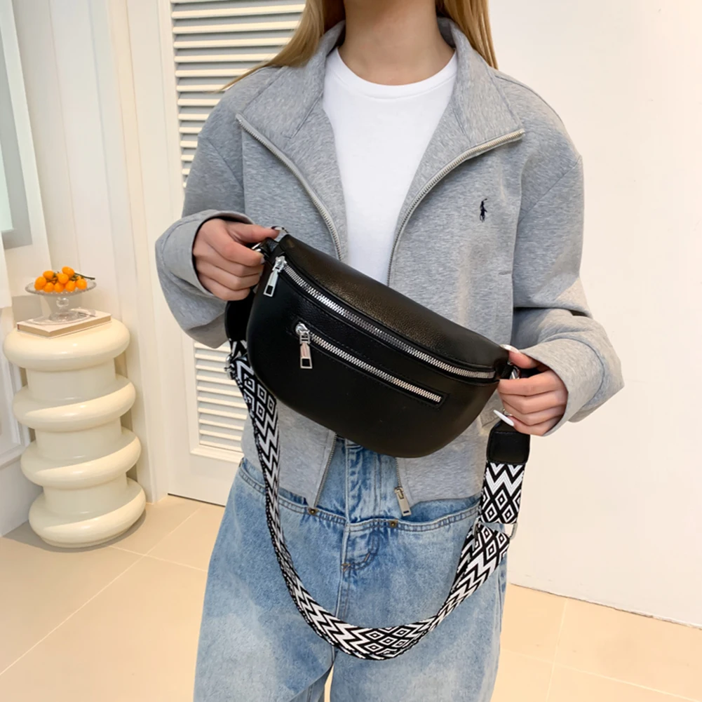 

Women Retro Crossbody Bags with Wide Strap Fashion Multi-pocket Shoulder Bag Coin Phone Waist Bag Vintage Daily PU Chest Bag