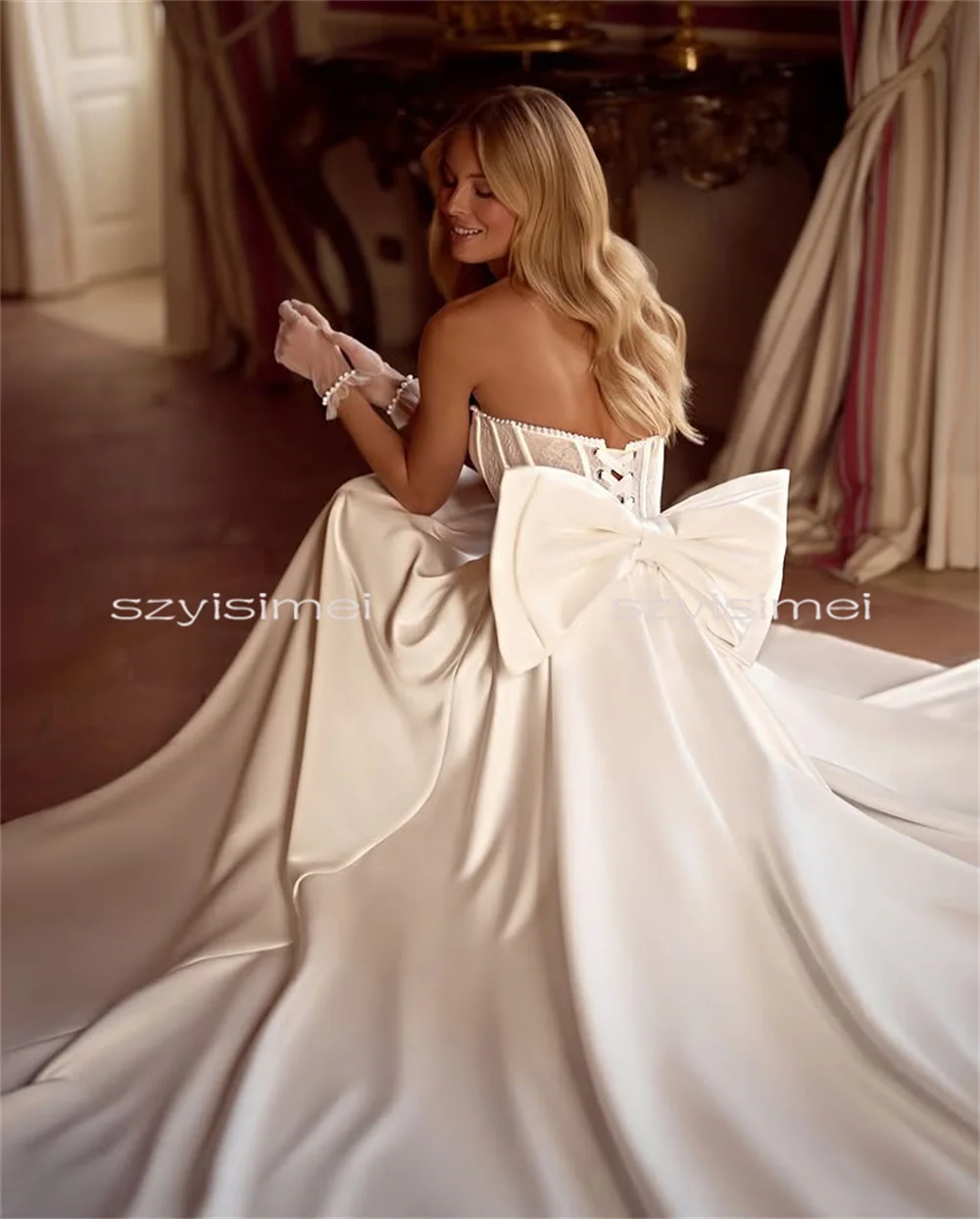 Einfaches A-Linien-Hochzeitskleid für Frauen, trägerloses Oberteil, Spitze, individuelles Rückenkorsett, Hochzeitskleid, luxuriöse Abendkleider für die Braut