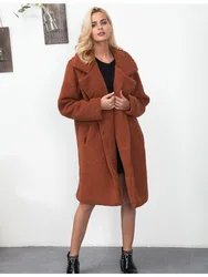 Kurtka damska Ciepło Długi płaszcz Faux Leather Suede Fleece Shaggy Coat Jesień Zima Solidny gruby płaszcz wierzchni Plus Size