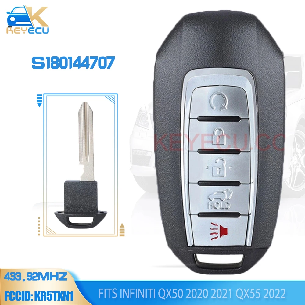 

KEYECU S180144707 433.92MHz 5 Button Smart Remote Key Fob for Infiniti QX50 2020 2021 QX55 2022