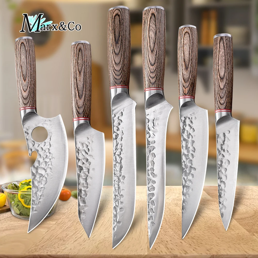 

Stainless Steel 5-6 Inch Kitchen Knife Cleaver Forging Color Wood Handle Boning Knife Forging Hammer Pattern Blade Kitchen Tool