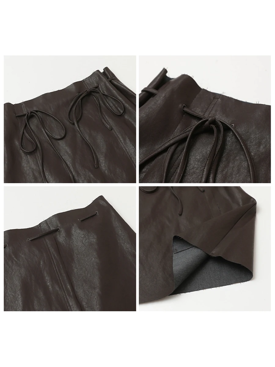 CHIC VEN Vrouwen Rokken Solid Loose Casual Nieuwe Trekkoord Hoge Taille A-lijn Kantoor Dames PU Korte Mini Rok Herfst Winter 2025