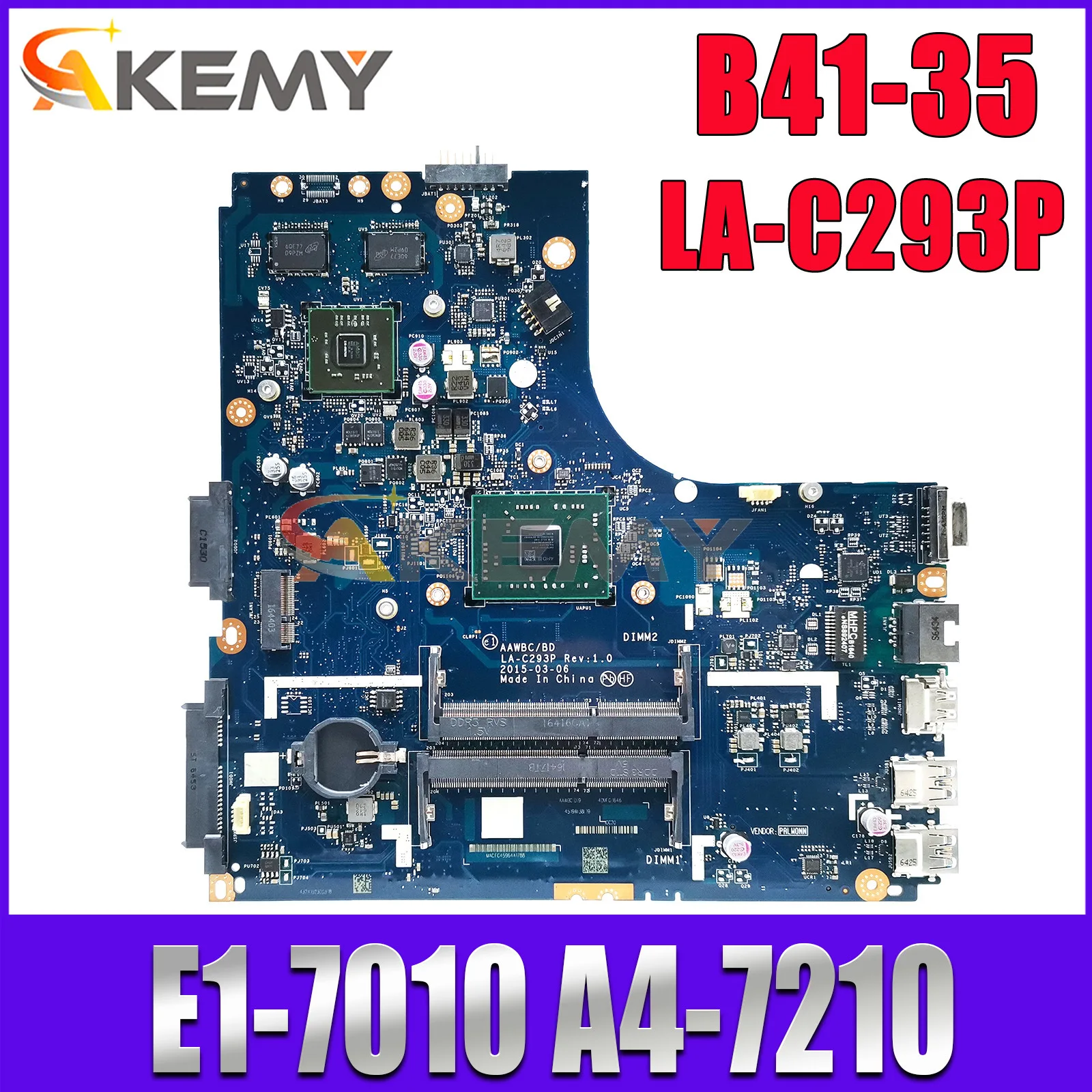 

For Lenovo B41-35 LA-C293P Laptop Motherboard With E1-7010 A4-7210 CPU Notebook Mainboard DDR3 100% test OK