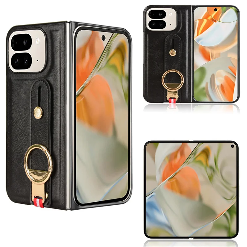 Luxury Wristband Leather Stand Case for Google Pixel 10 9 Pro Fold Cover Foldable With Ring Opener Hook Coque Fundas Capa