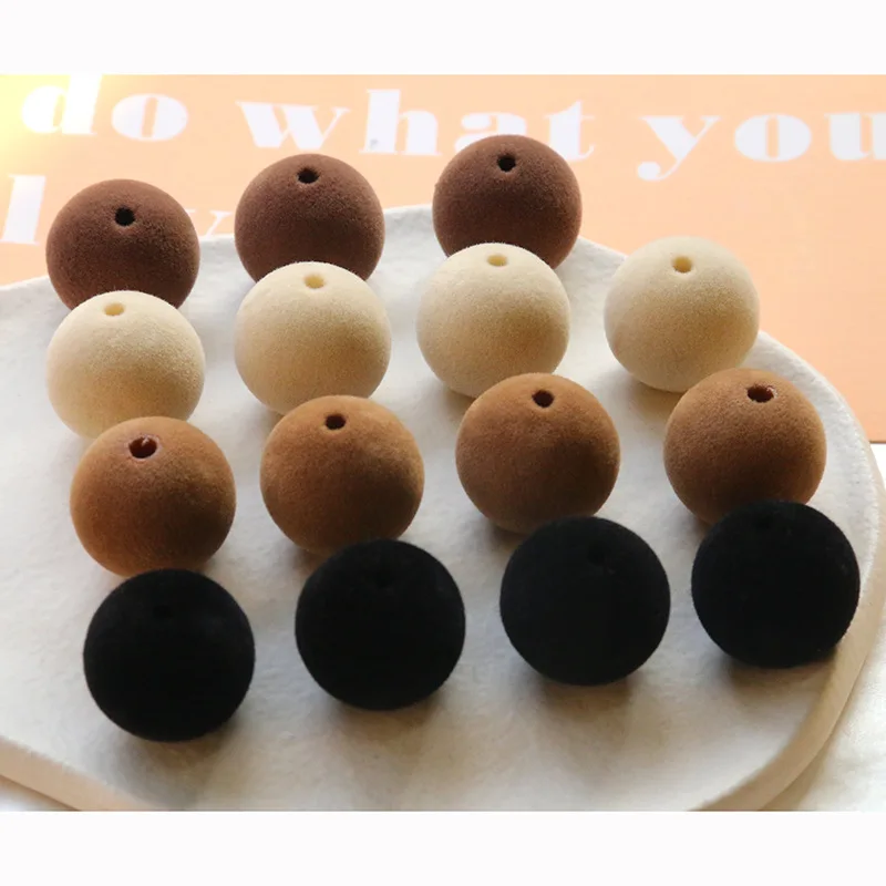 Winter style 50pcs/lot 20mm color flocking geometry rounds shape resin straight hole velvet beads diy jewelry accessory