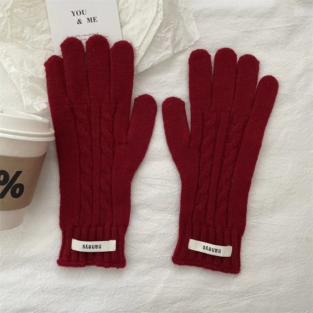 Kawaii Y2k женские перчатки на палец, теплые ветрозащитные корейские вязаные перчатки, морозостойкие однотонные зимние перчатки с сенсорным экраном