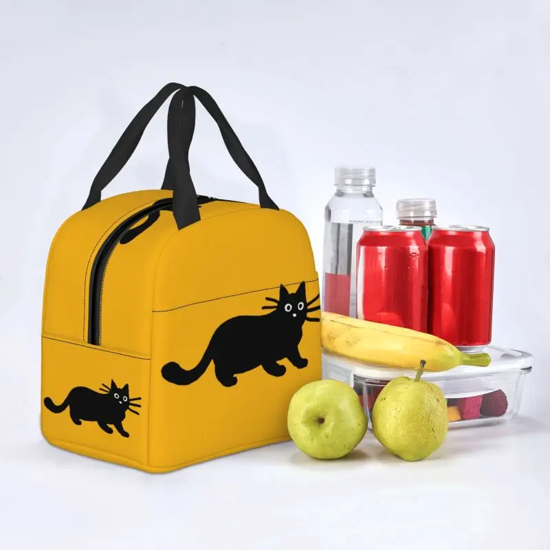 Cartoon Black Cat Lunch Bag Women Reusable Cooler Thermal Insulated Lunch Box for School Multifunction Food Bento Box