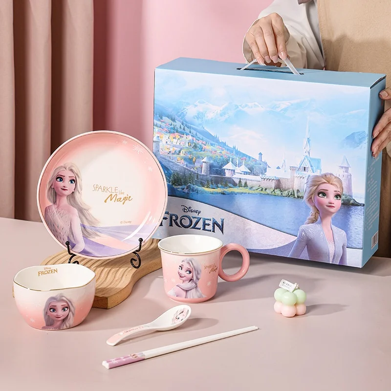 Disney Anime Elsa Cute Girl Heart Ceramic Tableware Sweet And Beautiful Large Diameter Gradient Neutral Home Cuisine Souvenir