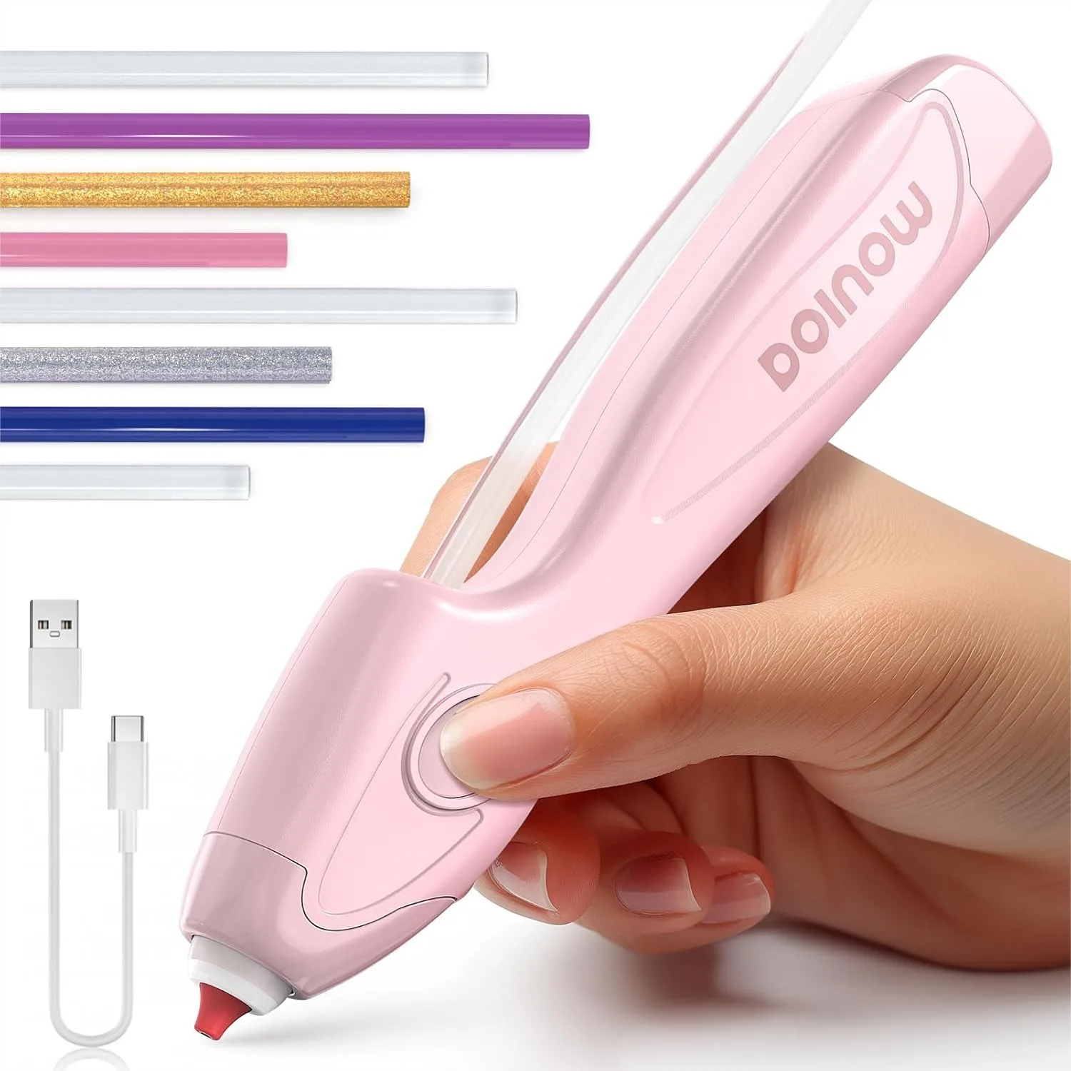 

Pink Hot Glue Gun Cordless & Rechargeable, Auto Dispensing Mini Glue Gun Set with 30 Sticks, 6s Fast Preheating for Crafts