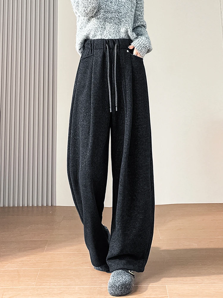 Women's Fce Lined Thi Wide Leg Pants Autumn Winter Casual Loose Straight Cut Floor Length Knife  Trousers