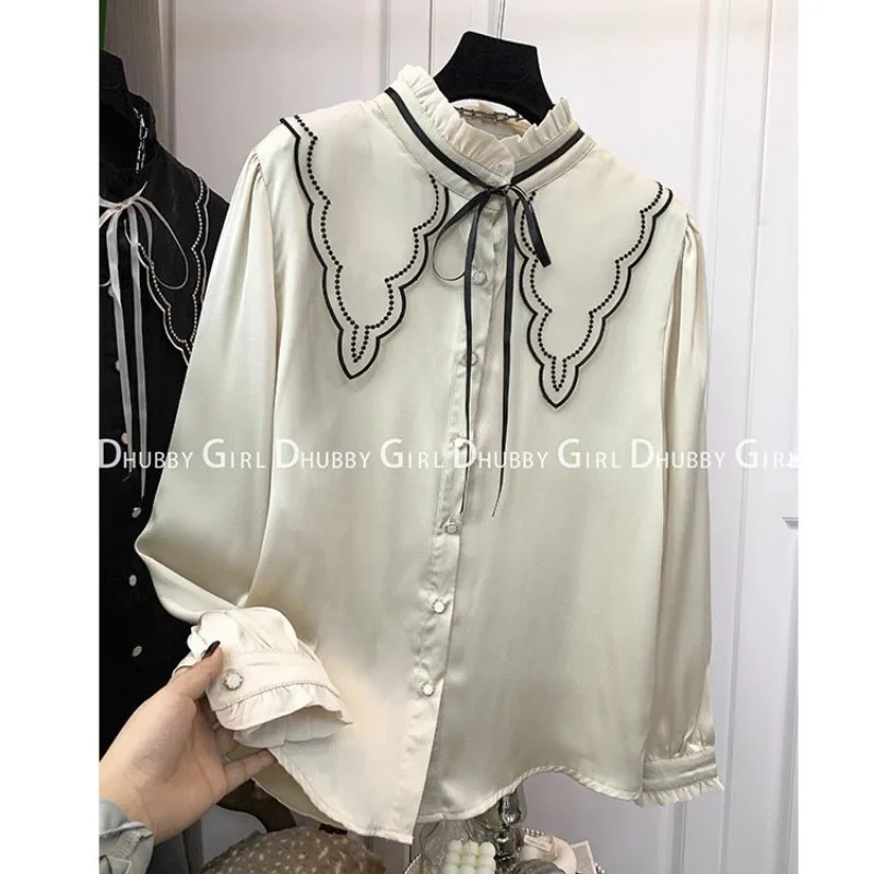 

French Cute Long Sleeve Solid Color Tops Set With Design Women 2023 Summer Shirt Ladies Blouse