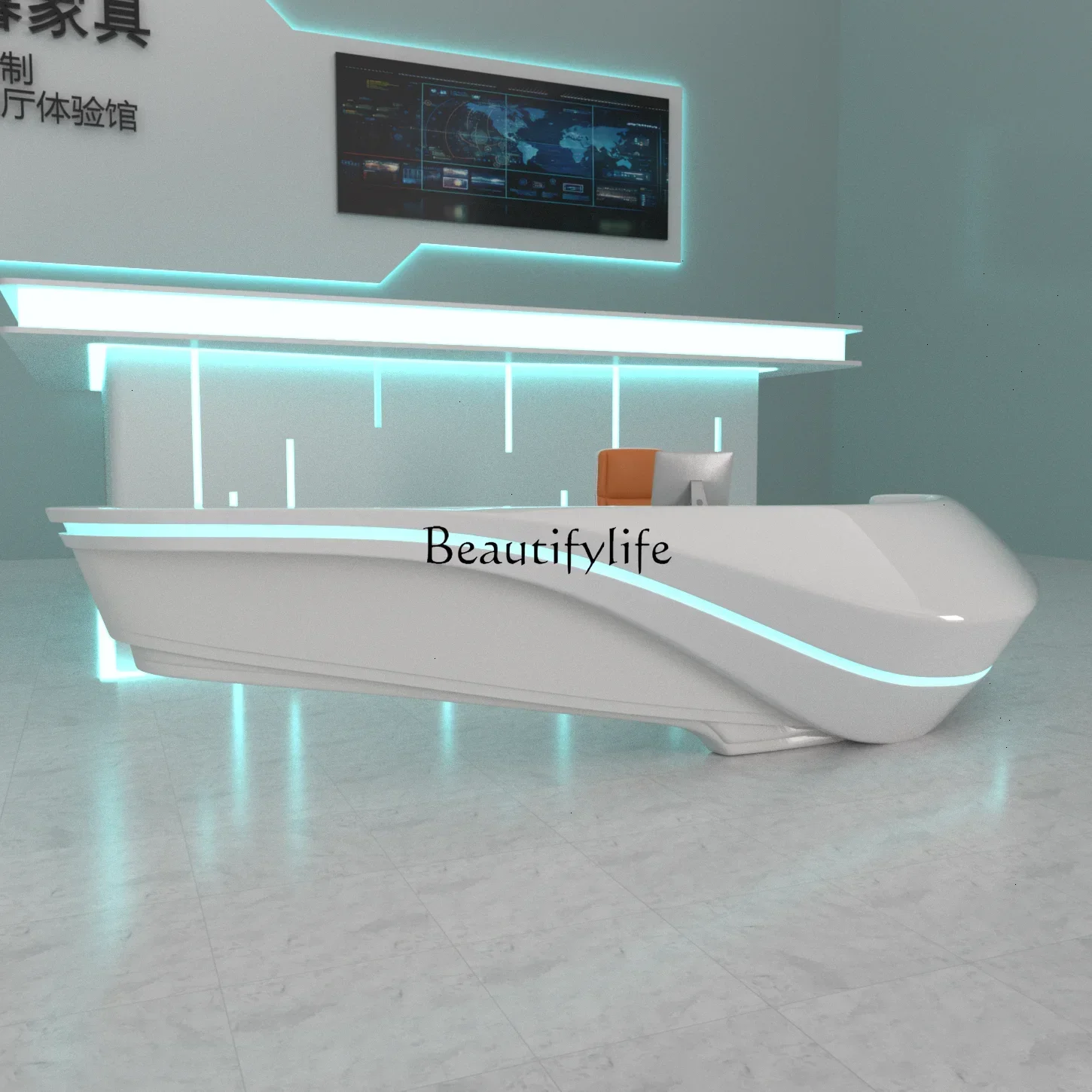 

Special-Shaped FRP Front Desk Beauty Salon Paint Bar Curved Minimalist Company Reception Cashier