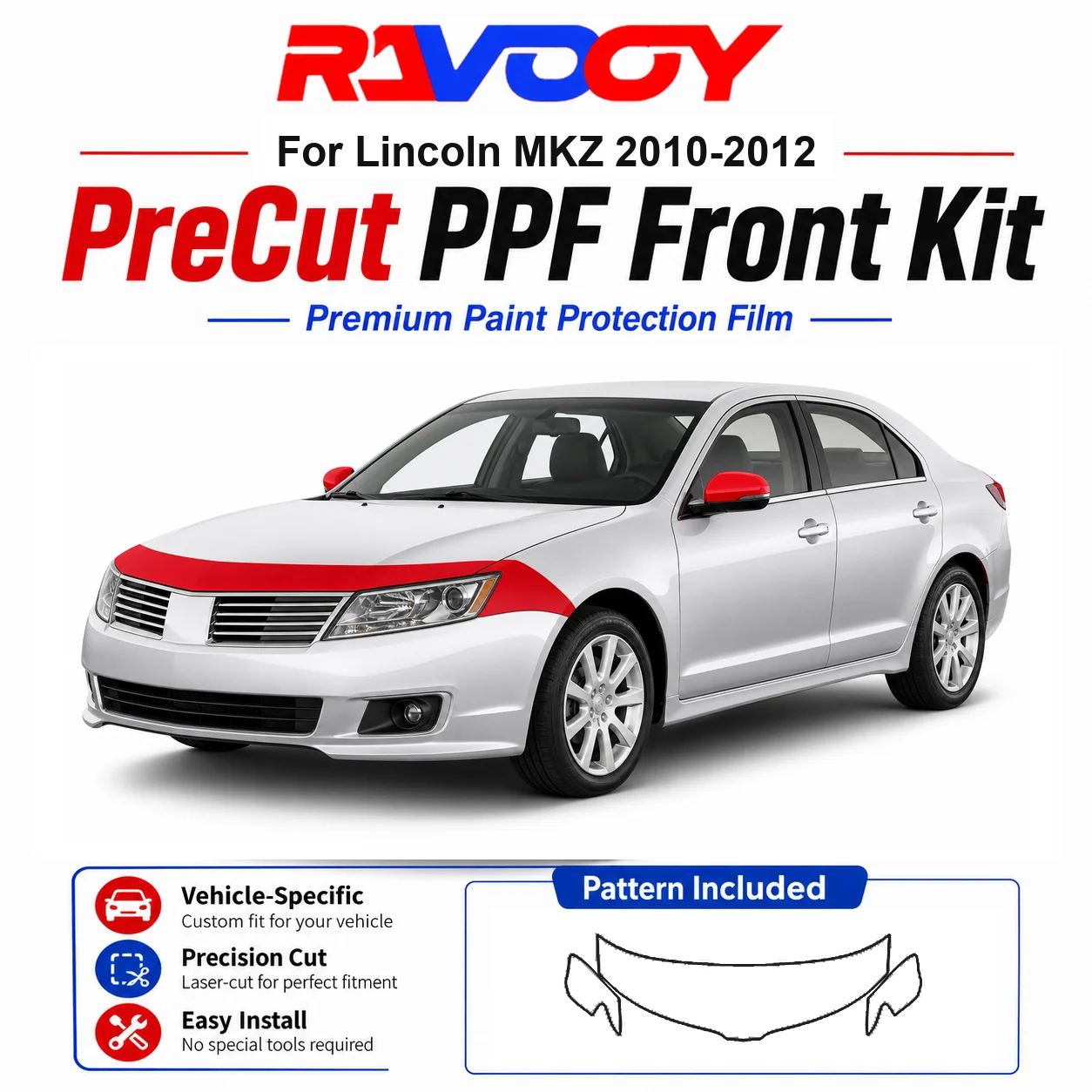 

8.5mil TPU Precut PPF Kit For Lincoln MKZ 2010-2012 - Hood, Fenders & Mirror Set - Self-Healing Clear Bra Film