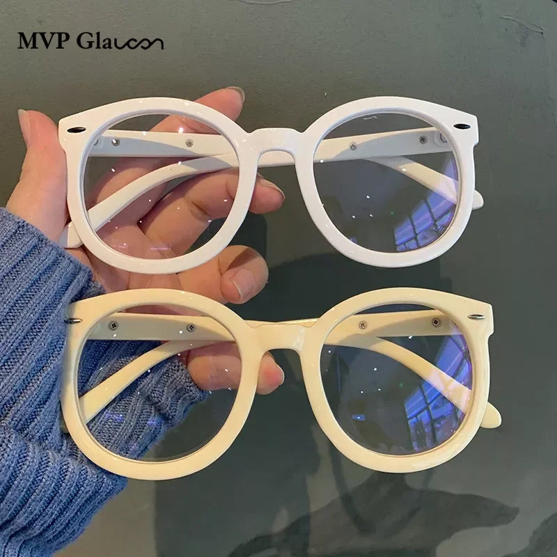 Retro Round Large Frame Plain Glasses Candy Color Bold Frame Glasses Men Women Fashion Blue Light Blocking Glasses Eyewear