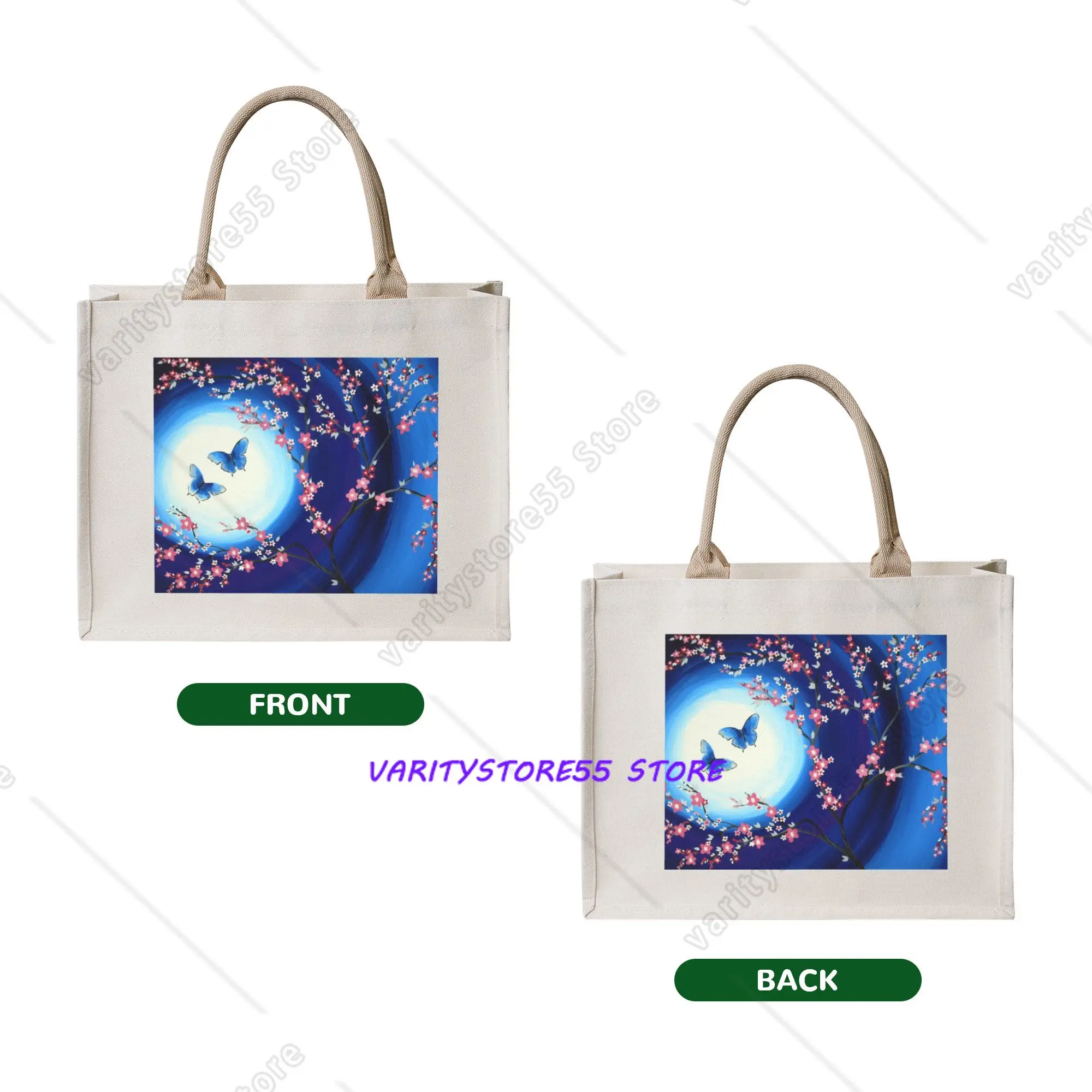 Cute Printed Japanese Cherry Blossoms Butterflies Shopping Tote Bag Portable Shoulder Shopper Flower Floral Handbag