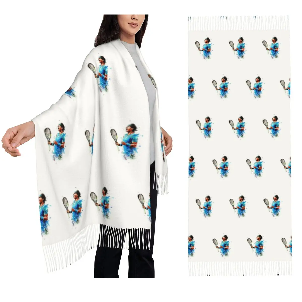 

Художественный шарф Рафаэля Надаля, шарфы с кисточками, женские мягкие теплые шали и накидки, большая осенне-зимняя шаль