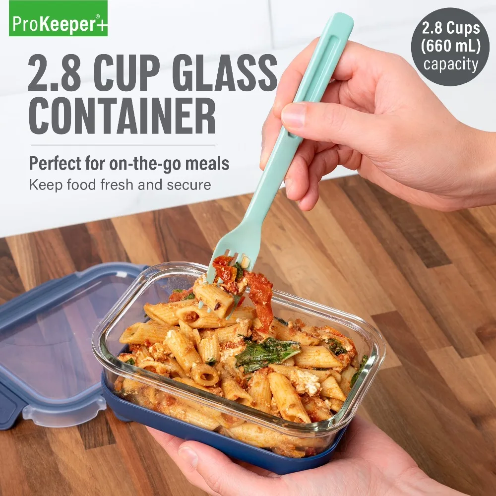 2.8カップガラス製食品保存容器、シリコンベースと気密ロック - Meal Prep Freezer のレビューと価格