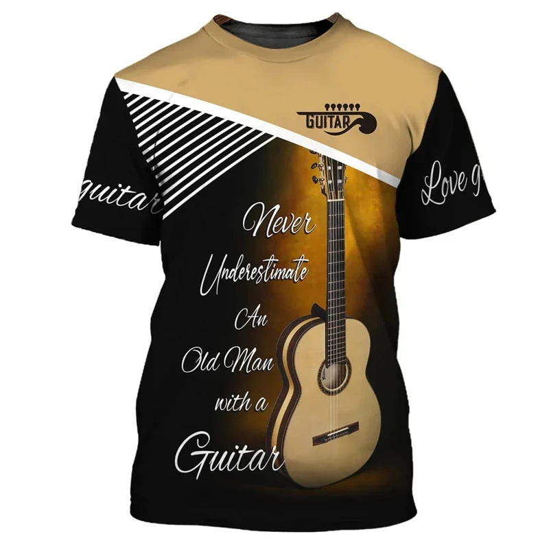 3D Printed Instruments Guitar Graphic T-Shirt Men Women Fashion Short Sleeve T Shirt Kids Hip Hop Oversized Party Cosplay Top