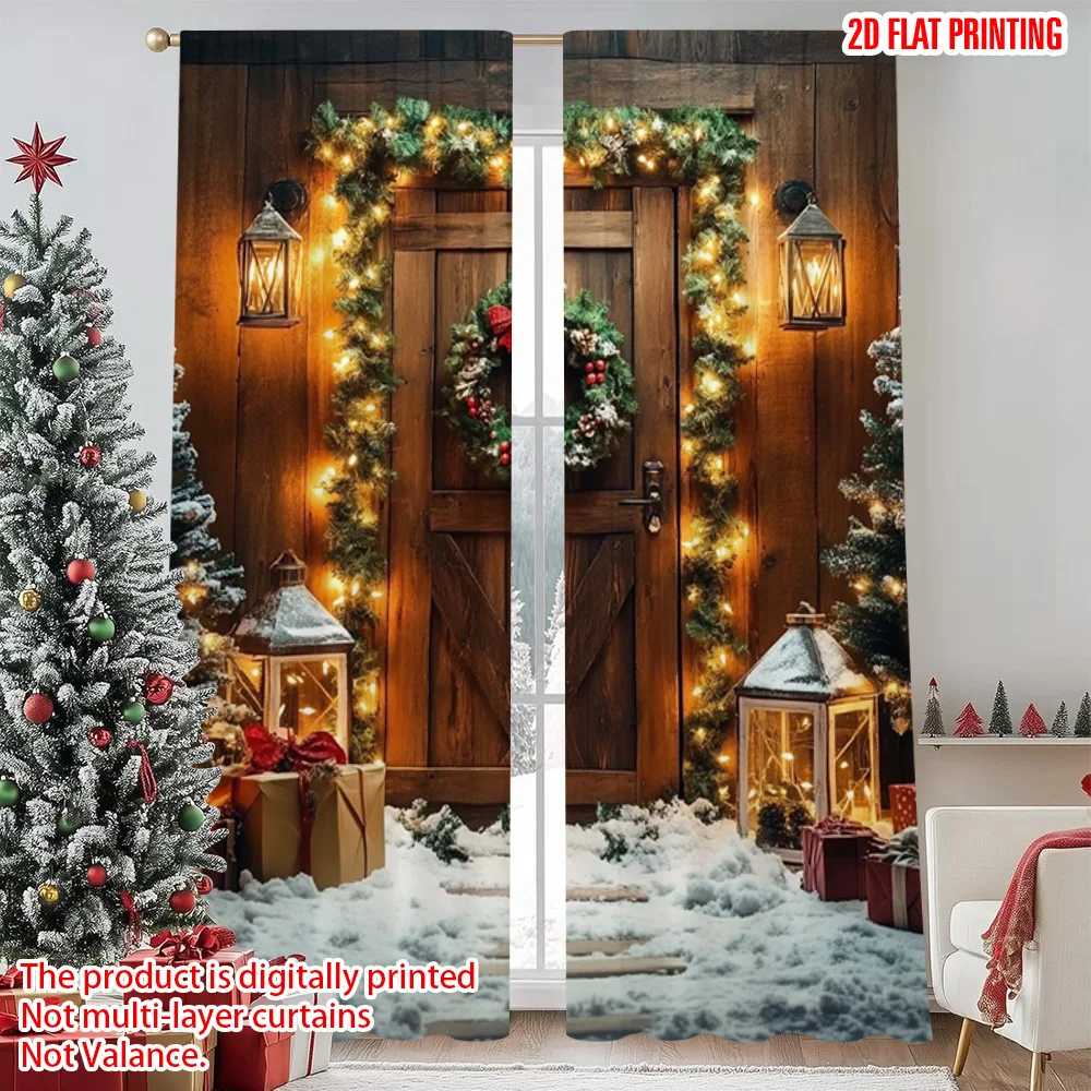 

2pcs 2D flat printing Merry Christmas Curtains Christmas11 Versatile Polyester Without Electricity Party Decorations Use for