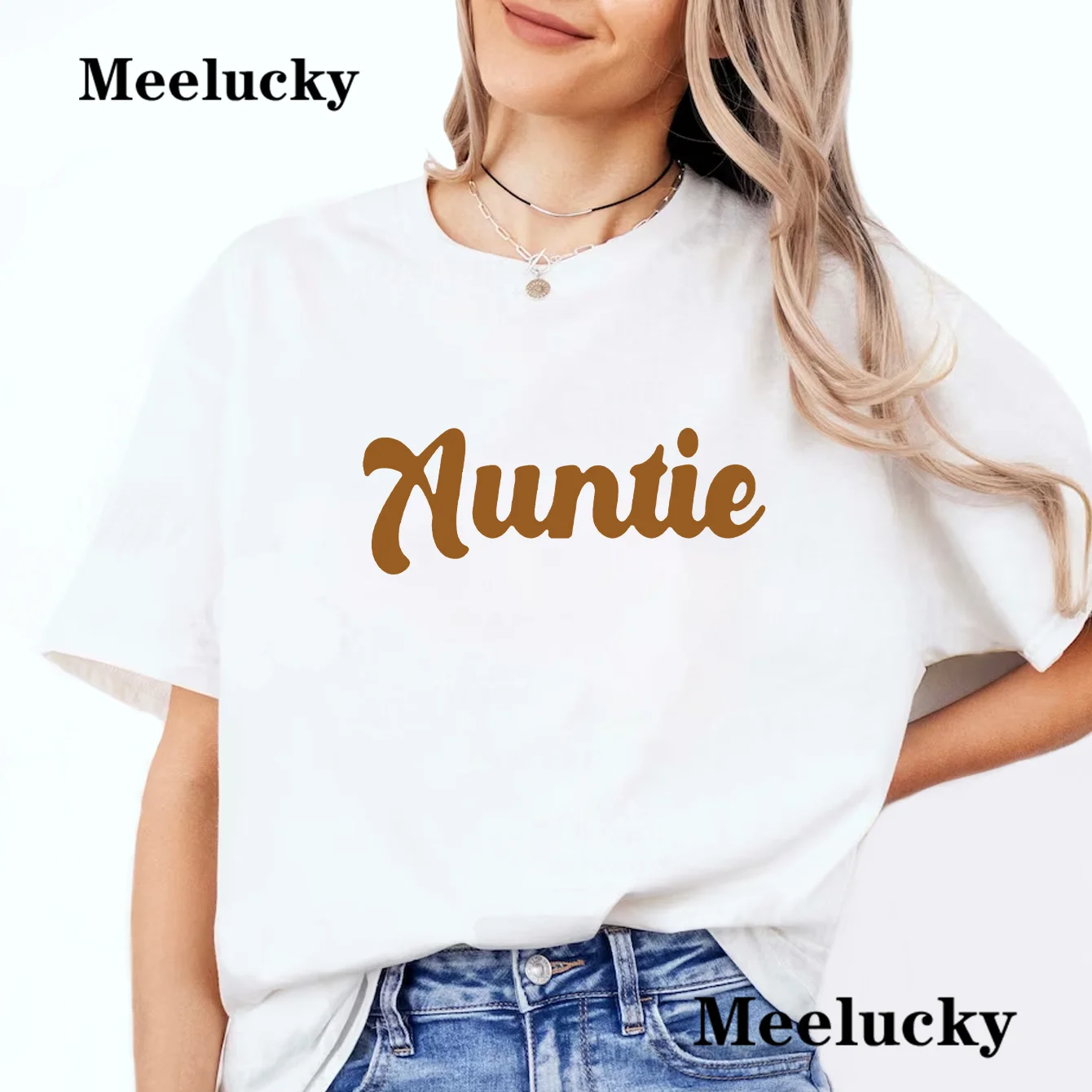 Auntie Women's Letter Print Crew Neck T-Shirt - Casual Short Sleeve Tee for Spring & Summer